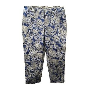 Talbots Womens Size 8 Blue White Paisley Print Cropped Pants‎